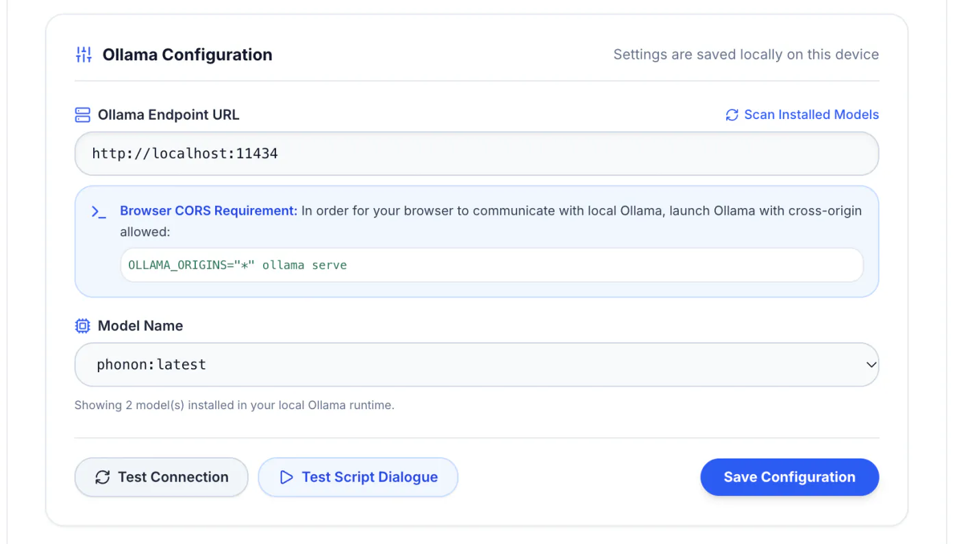 Configuring Ollama Endpoint and Scanning Installed Models