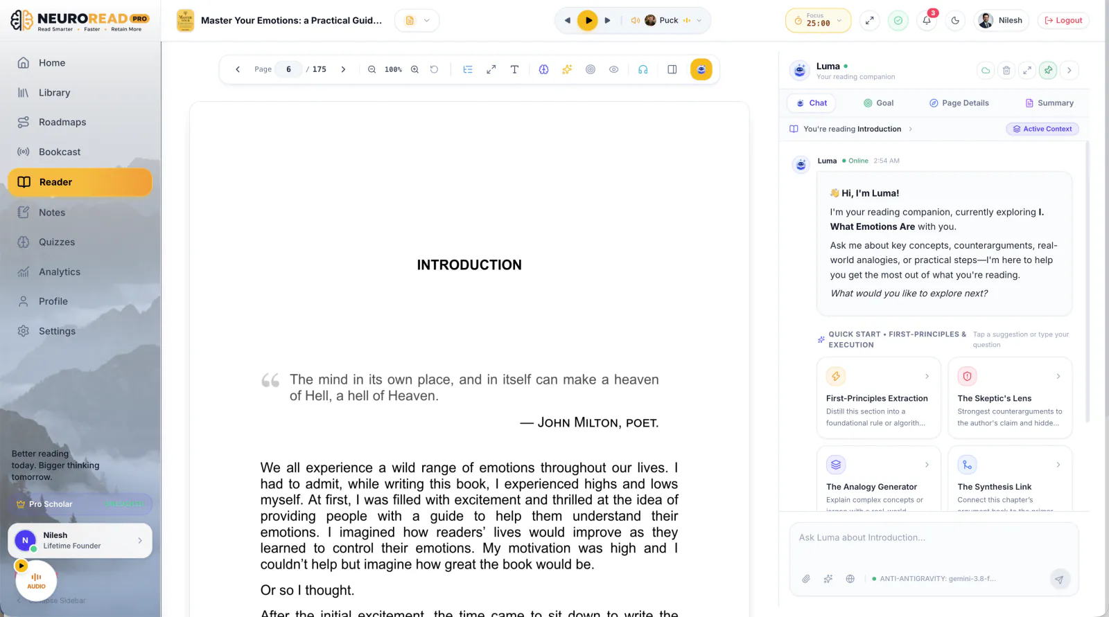 Luma Assistant Interface Docked in Reading View